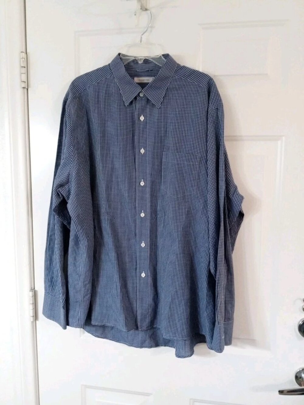 Ermenegildo Zegna Men's 3XL Button Blue Gingham Check Cotton Linen Blend Shirt